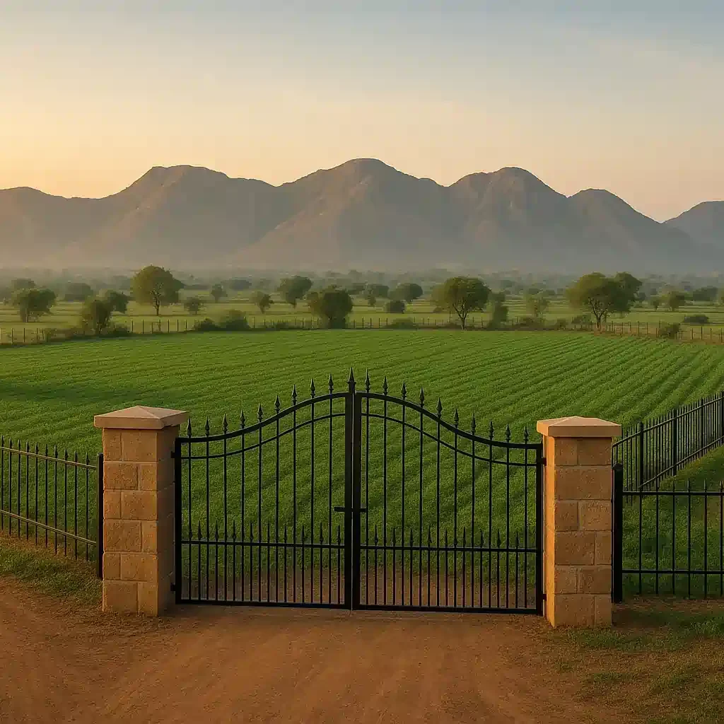 Scenic Aravalli Hills view from Palatial Farms
