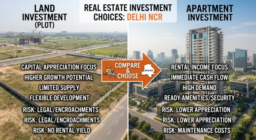 land vs apartment investment in delhi ncr