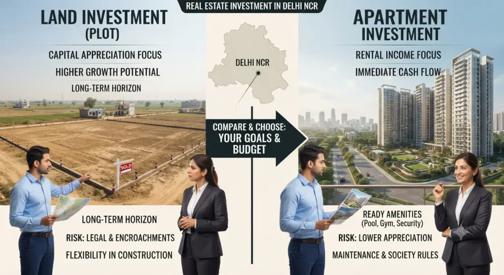 land vs apartment investment in delhi ncr,