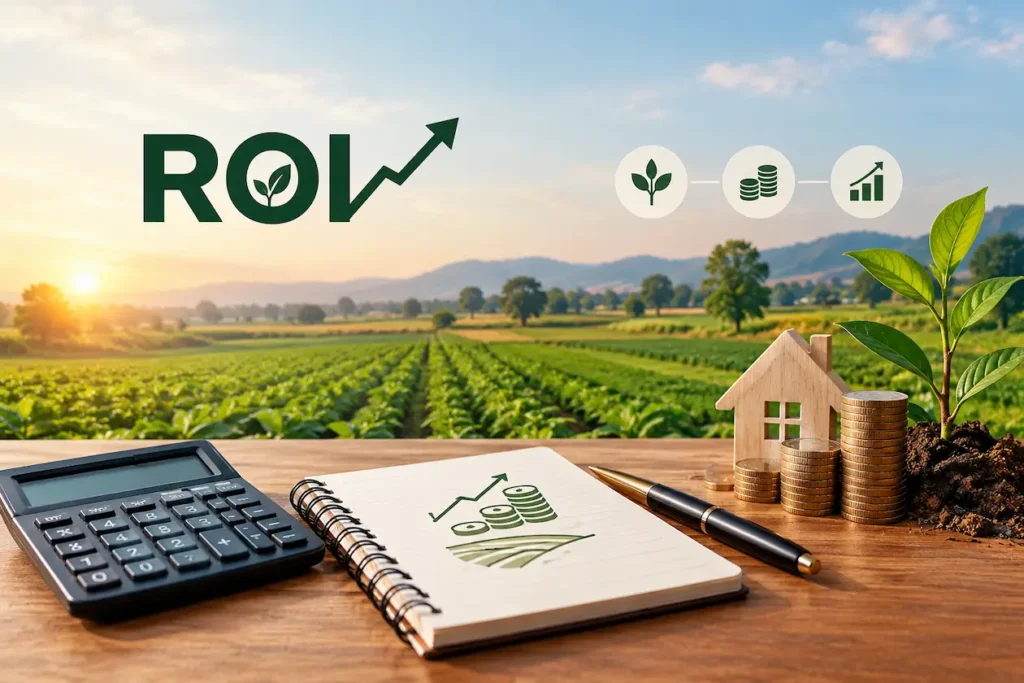Sample ROI calculation table for a five year agricultural land purchase